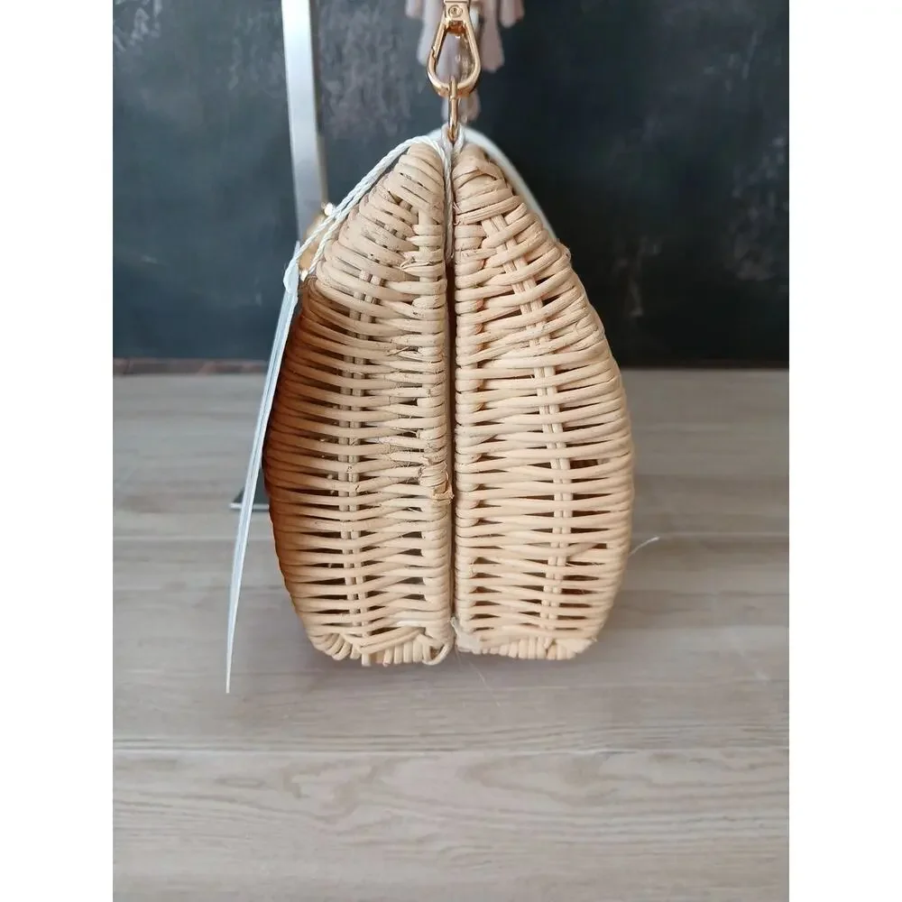 Tommy Bahama Woven Wicker Purse Clutch Bag New With Tags Turnlock Tan Cream - Picture 9 of 15